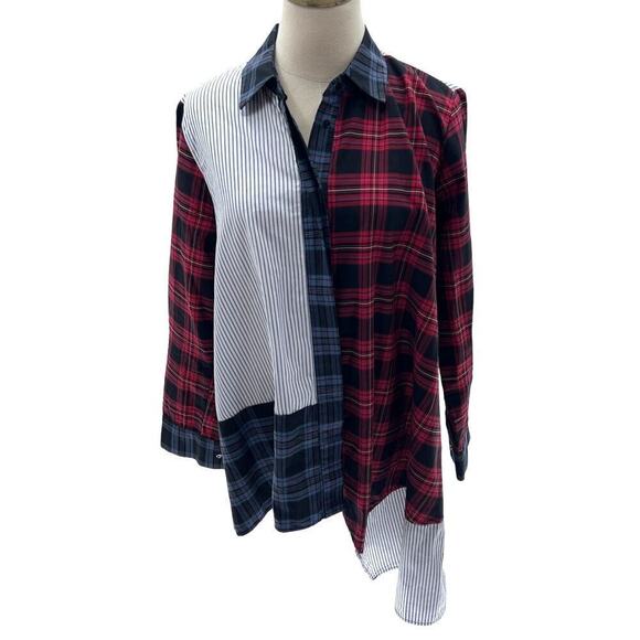 Zara Tops - Zara Multicolored Plaid/Striped Loose Fit Long Sleeve Button Down Blouse- S